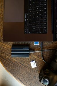 External ssd connected to laptop with sd card