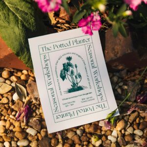 Card for "the potted planter" seasonal workshops.